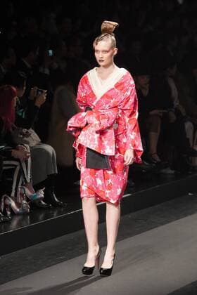 Japanese rock star Yoshiki of band X-Japan presents his Yoshikikimono 2017 Spring Summer Collection at the Amazon Fashion Week Tokyo. Yoshiki played piano and drums as models paraded in his modern kimono designs. The show ended with a rain shower above the drum stand drenching Yoshiki and the models. (Photos by Michael Steinebach AFLO)  (qdm_Yoshikimono_Amazon_Fashion_Week_Tokyo_2017_SS_029)
