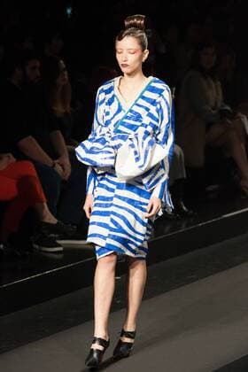 Japanese rock star Yoshiki of band X-Japan presents his Yoshikikimono 2017 Spring Summer Collection at the Amazon Fashion Week Tokyo. Yoshiki played piano and drums as models paraded in his modern kimono designs. The show ended with a rain shower above the drum stand drenching Yoshiki and the models. (Photos by Michael Steinebach AFLO)  (qdm_Yoshikimono_Amazon_Fashion_Week_Tokyo_2017_SS_030)