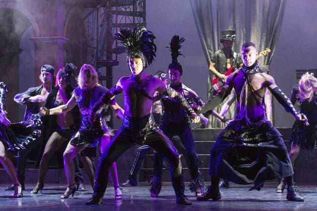London, UK. 17 October 2016. Dancers performing the opening number Entr Acte. Burn the Floor arrives at the Peacock Theatre with the UK premiere of the international smash-hit show Fire in the Ballroom. The production is a high-energy ballroom dance spectacle featuring 14 champion dancers breathing new life into classics such as the Viennese Walz, Foxtrot, Samba, Tango and Jive. The show was crafted by choreographer Peta Roby, based on an original choreography by Jason Gilkison, and will run from 18 October to 5 November 2016. Fire in the Ballroom by Burn the Floor, Peacock Theatre, London, UK 