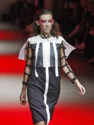 October 17, 2016 - Kiev, Ukraine - A model presents a creation by brand Kir-Khartley of Ukrainian designer Kirill Haritontsev,during Ukrainian Fashion Week ,at Mystetskyi Arsenal in Kiev, Ukraine,17 October,2016. The event presents Spring Summer - 2017 collections by Ukrainian and International designers from 12 to 18 October. Kiev Ukraine  - ZUMAn230