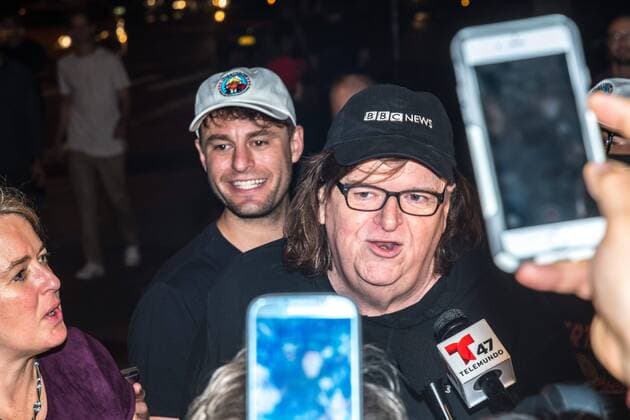 Director Michael Moore is surrounded by reporters upon arriving to a New York theater to attend the premiere of his documentary Michael Moore In TrumpLand on October 18, 2016. Moore had finished editing the film the previous day and made a surprise last minute announcement on Twitter that he would show it for free today. The film will start playing in Los Angeles and New York tomorrow. Photo by Enrique Shore Cordon Press  ENRIQUExSHORE Director Moore arrives to the premiere of his documentary MIcha