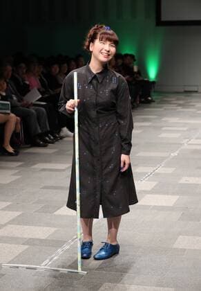 October 19, 2016, Tokyo, Japan - A blind model Masami Matsuda displays creation of Japanese designer Takafumi Tsuruta at the tenbo 2017 spring summer collection as a part of Japan Fashion Week in Tokyo on Wednesday, October 19, 2016.  (lwxa005551)