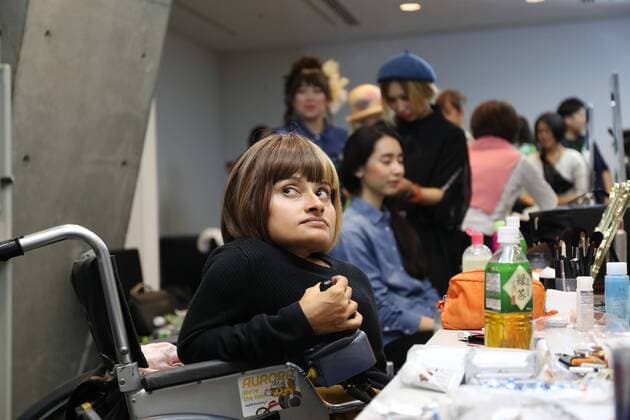 October 19, 2016, Tokyo, Japan - Nepalese disabled person Anjana K.C. prepares for the tenbo 2017 spring summer collection, designed by Japanese designer Takafumi Tsuruta as a part of Japan Fashion Week in Tokyo on Wednesday, October 19, 2016.  (lwxa005557)