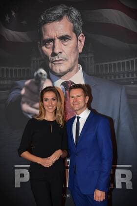 Hanne Decoutere and VRT journalist Wim De Vilder pictured ahead of the Belgian premiere of Erik Van Looy movie called De Premier in Antwerp kinepolis, Wednesday 19 October 2016.  DAVIDxSTOCKMAN 04961157