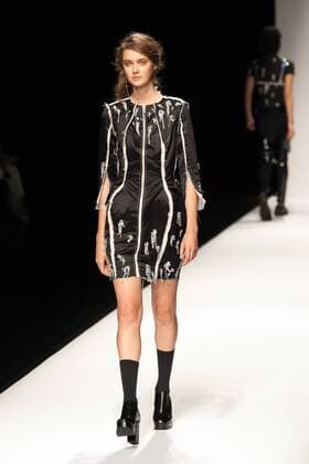 A model on the runway during the Anne Sofie Madsen 2017 spring summer collection show at Amazon Fashion Week Tokyo 2017 S S.  (qdm_AnneSofieMadsen_AFWT17SS_22)