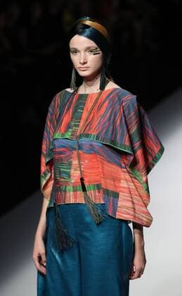 October 21, 2016, Tokyo, Japan - A model displays a creation of Japanese designer Yuma Koshino at her 2017 spring summer collection in Tokyo as a part of Japan Fashion Week on Friday, October 21, 2016.  (lwxa005632)