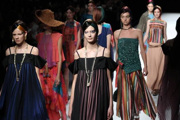 October 21, 2016, Tokyo, Japan - A model displays a creation of Japanese designer Yuma Koshino at her 2017 spring summer collection in Tokyo as a part of Japan Fashion Week on Friday, October 21, 2016.  (lwxa005640)