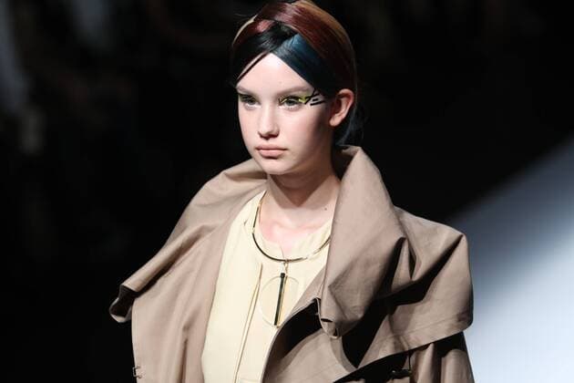 October 21, 2016, Tokyo, Japan - A model displays a creation of Japanese designer Yuma Koshino at her 2017 spring summer collection in Tokyo as a part of Japan Fashion Week on Friday, October 21, 2016.  (lwxa005645)