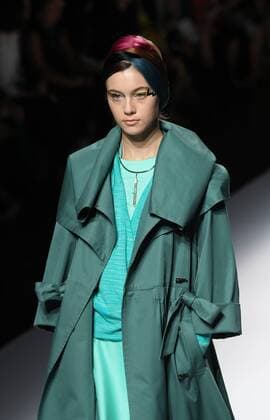 October 21, 2016, Tokyo, Japan - A model displays a creation of Japanese designer Yuma Koshino at her 2017 spring summer collection in Tokyo as a part of Japan Fashion Week on Friday, October 21, 2016.  (lwxa005648)