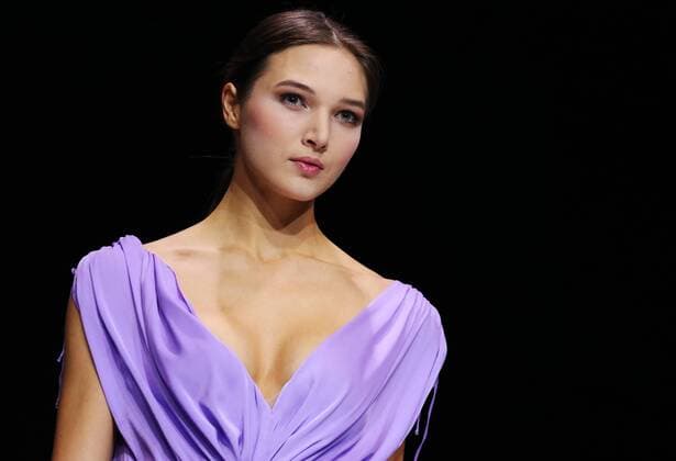 MOSCOW, RUSSIA - OCTOBER 21, 2016: A model showcases creations during a a runway show for the Spring Summer 2017 collection by Russian fashion designer Alina Assi at the 2016 Moscow Fashion Week, in Moscow s Gostiny Dvor Shopping and Exhibition Centre. Artyom Geodakyan TASS  TS0352D8