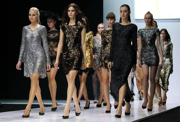 MOSCOW, RUSSIA - OCTOBER 21, 2016: Models showcase creations during a runway show for the Spring Summer 2017 collection by Russian fashion brand Alla Couture at the 2016 Moscow Fashion Week, at Moscow s Gostiny Dvor Shopping and Exhibition Centre. Artyom Geodakyan TASS  TS035320