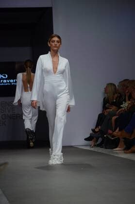 Greece: Second day of 10th AXDW in Athens A model wears a creation of Olga Karaververi fashion designer. Second day of the 10th Athens Xclusive Designers Week fashion event in Athens with many Greek fashion designers showcasing their creations.  GeorgexPanagakis