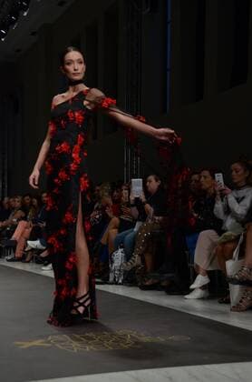 Greece: Second day of 10th AXDW in Athens A model wears a creation of Olga Karaververi fashion designer. Second day of the 10th Athens Xclusive Designers Week fashion event in Athens with many Greek fashion designers showcasing their creations.  GeorgexPanagakis