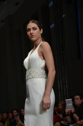 Greece: Second day of 10th AXDW in Athens A model wears a creation of Olga Karaververi fashion designer. Second day of the 10th Athens Xclusive Designers Week fashion event in Athens with many Greek fashion designers showcasing their creations.  GeorgexPanagakis