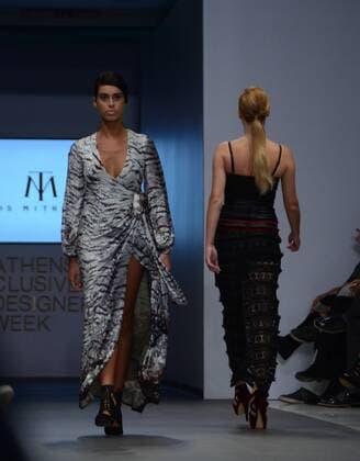 Greece: Second day of 10th AXDW in Athens A model wears a creation of Tassos Mitropoulos fashion designer. Second day of the 10th Athens Xclusive Designers Week fashion event in Athens with many Greek fashion designers showcasing their creations.  GeorgexPanagakis