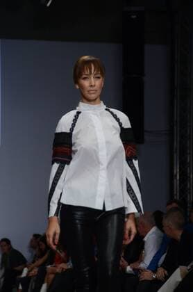 Greece: Second day of 10th AXDW in Athens A model wears a creation of Tassos Mitropoulos fashion designer. Second day of the 10th Athens Xclusive Designers Week fashion event in Athens with many Greek fashion designers showcasing their creations.  GeorgexPanagakis