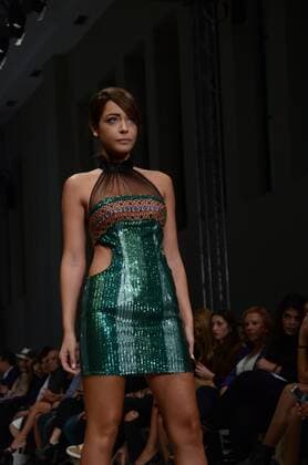 Greece: Second day of 10th AXDW in Athens A model wears a creation of Tassos Mitropoulos fashion designer. Second day of the 10th Athens Xclusive Designers Week fashion event in Athens with many Greek fashion designers showcasing their creations.  GeorgexPanagakis