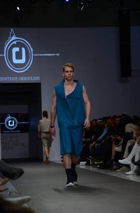 Greece: Second day of 10th AXDW in Athens A model wears a creation of Dimitrios Ordoulidis fashion designer. Second day of the 10th Athens Xclusive Designers Week fashion event in Athens with many Greek fashion designers showcasing their creations.  GeorgexPanagakis