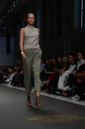 Greece: Second day of 10th AXDW in Athens A model wears a creation of Dimitrios Ordoulidis fashion designer. Second day of the 10th Athens Xclusive Designers Week fashion event in Athens with many Greek fashion designers showcasing their creations.  GeorgexPanagakis