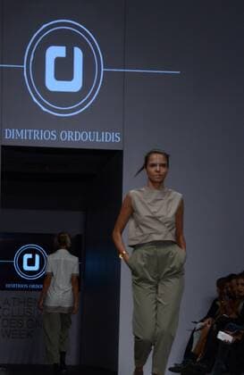 Greece: Second day of 10th AXDW in Athens A model wears a creation of Dimitrios Ordoulidis fashion designer. Second day of the 10th Athens Xclusive Designers Week fashion event in Athens with many Greek fashion designers showcasing their creations.  GeorgexPanagakis