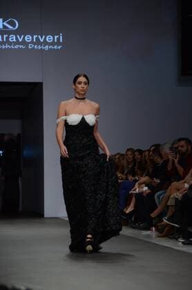 Greece: Second day of 10th AXDW in Athens A model wears a creation of Olga Karaververi fashion designer. Second day of the 10th Athens Xclusive Designers Week fashion event in Athens with many Greek fashion designers showcasing their creations.  GeorgexPanagakis