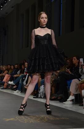 Greece: Second day of 10th AXDW in Athens A model wears a creation of Olga Karaververi fashion designer. Second day of the 10th Athens Xclusive Designers Week fashion event in Athens with many Greek fashion designers showcasing their creations.  GeorgexPanagakis