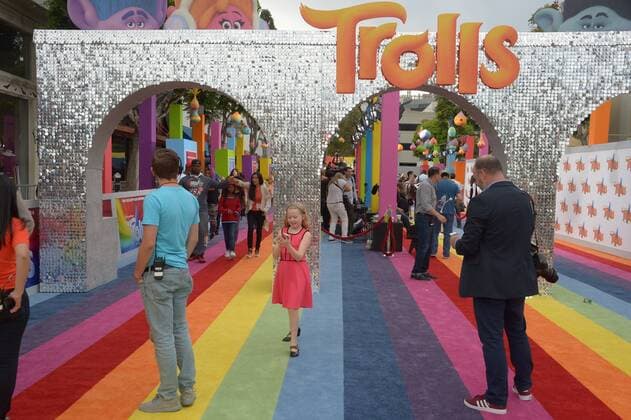 The carpet for premiere of the animated motion picture comedy Trolls closes at the Regency Village Theater in the Westwood section of Los Angeles on October 23, 2016. Storyline: A troll princess and her companion, the one unhappy troll try to rescue her friends from being eaten by their nemeses.  LAP2016102343 JIMxRUYMEN
