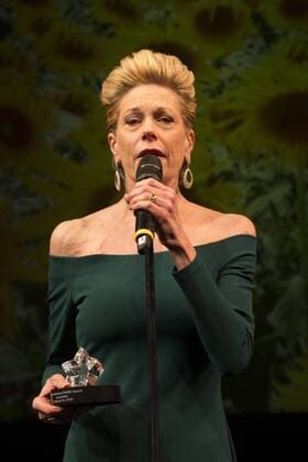 US: Nothing Like A Dame Marin Mazzie speaks during Nothing like a dame benefit actors fund women health and honor Marin Mazzie with Phyllis Newman Dame award  LevxRadin