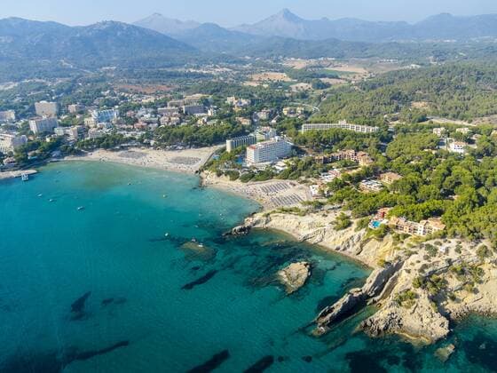 Spain, Mallorca, Aerial view of Peguera bay  AMF04999