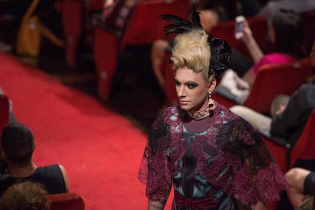 October 26, 2016 - Sao Paulo, Brazil - Model presents creation by Ronaldo Fraga, during the Sao Paulo Fashion Week, winter 2017 edition, this Wednesday , in Sao Paulo, Brazil. The parade was performed by transgender models. Sao Paulo Brazil - ZUMAl146 20161026_zaf_l146_004