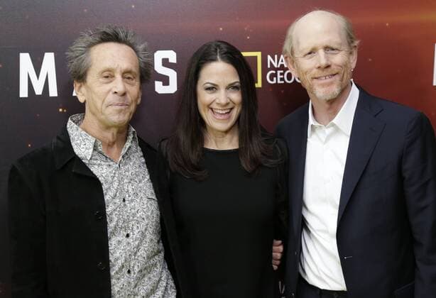 Brian Grazer, Courteney Monroe and Ron Howard arrive on the red carpet at the National Geographic Channel MARS New York Premiere on October 26, 2016 in New York City  NYP20161026125 JOHNxANGELILLO