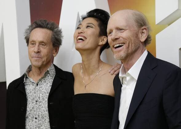 Brian Grazer, Jihae and Ron Howard arrive on the red carpet at the National Geographic Channel MARS New York Premiere on October 26, 2016 in New York City  NYP20161026129 JOHNxANGELILLO