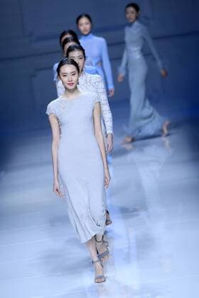 BEIJING, CHINA - OCTOBER 30: Models showcase designs on the runway at Snow Lotus collection by Tanya Wang during the Mercedes-Benz China Fashion Week Spring Summer 2017 at Banquet Hall of Beijing Hotel on October 30, 2016 in Beijing, China.  CFP494701525