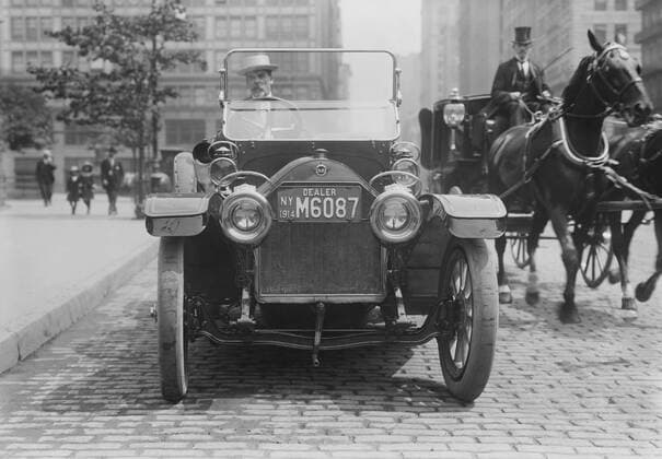 August 3, 2016 - George Grantham Bain, Driving a Stutz Passenger Car near Union Square, New York City, New York, USA, Bain News Service, July 4, 1914 - ZUMAg145 20160803_zza_g145_003