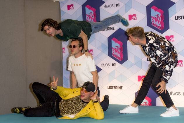 The members of Lukas Graham arrive in the photo room during the MTV Europe Music Awards in Rotterdam, The Netherlands on November 6, 2016.  ROT20161106910 SVENxHOOGERHUIS