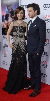 Cast members Lilly Collins and Alden Ehrenreich attend the premiere of the motion picture dramatic comedy Rules Don t Apply at TCL Chinese Theatre in the Hollywood section of Los Angeles on November 10, 2016. Storyline: An unconventional love story of an aspiring actress, her determined driver, and the eccentric billionaire who they work for.  LAP2016111032 JIMxRUYMEN