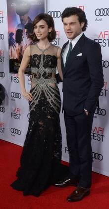 Cast members Lilly Collins and Alden Ehrenreich attend the premiere of the motion picture dramatic comedy Rules Don t Apply at TCL Chinese Theatre in the Hollywood section of Los Angeles on November 10, 2016. Storyline: An unconventional love story of an aspiring actress, her determined driver, and the eccentric billionaire who they work for.  LAP2016111033 JIMxRUYMEN