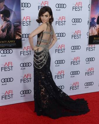 Cast member Lily Collins attends the premiere of the motion picture dramatic comedy Rules Don t Apply at TCL Chinese Theatre in the Hollywood section of Los Angeles on November 10, 2016. Storyline: An unconventional love story of an aspiring actress, her determined driver, and the eccentric billionaire who they work for.  LAP2016111041 JIMxRUYMEN