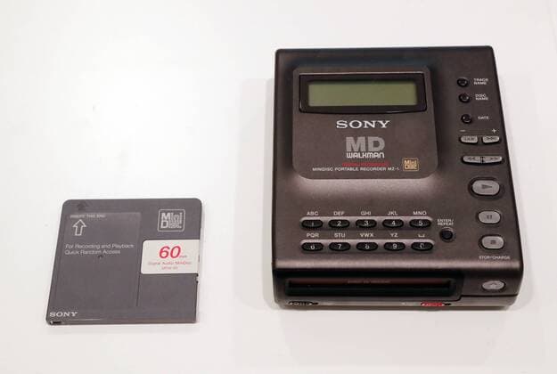 November 12, 2016, Tokyo, Japan - Japan s electronics giant Sony displays the company s mini-disc recorder MD Walkman at the company s retrospective exhibition It s a Sony exhibition at the Sony building in Ginza in Tokyo on Saturday, November 12, 2016. Sony exhibited the company s historical products at the building which was built 50 years ago as Sony will close Sony s landnark Sony building on March 31, 2017 and will open Sony park in 2018 at the place.  (lwxa006211)