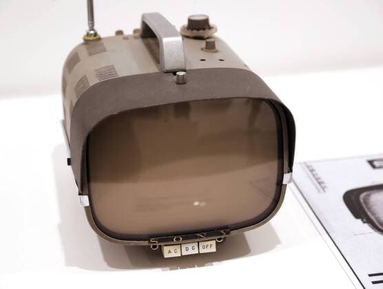 November 12, 2016, Tokyo, Japan - Japan s electronics giant Sony displays the company s portable TV TV8-301 at the company s retrospective exhibition It s a Sony exhibition at the Sony building in Ginza in Tokyo on Saturday, November 12, 2016. Sony exhibited the company s historical products at the building which was built 50 years ago as Sony will close Sony s landnark Sony building on March 31, 2017 and will open Sony park in 2018 at the place.  (lwxa006215)