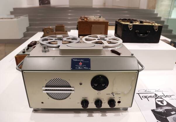 November 12, 2016, Tokyo, Japan - Japan s electronics giant Sony displays the company s Type-G tape recorder at the company s retrospective exhibition It s a Sony exhibition at the Sony building in Ginza in Tokyo on Saturday, November 12, 2016. Sony exhibited the company s historical products at the building which was built 50 years ago as Sony will close Sony s landnark Sony building on March 31, 2017 and will open Sony park in 2018 at the place.  (lwxa006222)
