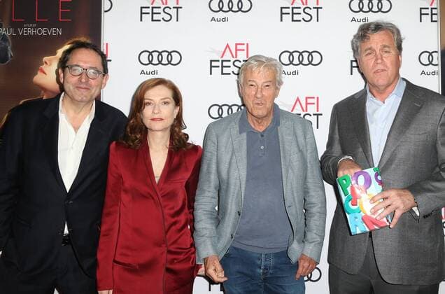 November 13, 2016 - Hollywood, CA, United States - 13 November 2016 - Hollywood, California - Michael Barker, Isabelle Huppert, Paul Verhoeven, Tom Bernard. AFI FEST 2016 Presented By Audi - A Tribute To Isabelle Huppert And Gala Screening Of Elle held at The Egyptian Theatre. Photo Credit: AdMedia Hollywood United States - ZUMAa123 20161113_zaa_a123_231