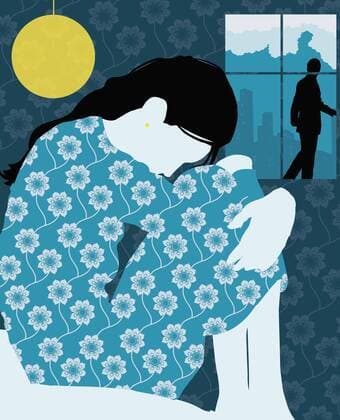 Traurige Frau im Bett mit Mann am Fenster  NeilxWebb 10110160