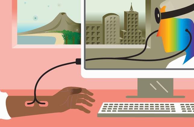 Arzt benutzt ein Stethoskop durch Computermonitor  AndyxBaker 10360103