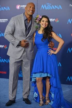 Dwayne Johnson (L) and Auli i Cravalho arrive at the world premiere of Walt Disney Animation Studios Moana at Hollywood s El Capitan Theatre in Los Angeles, California on November 14, 2016.  LAP20161114402 CHRISTINExCHEW