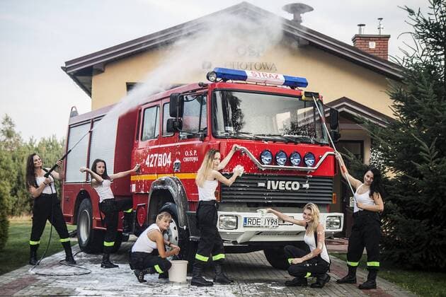 Members of Female Squad of Volunteer Fire Department pose for calendar Members of Female Squad of Volunteer Fire Department in Chotowa, Poland pose for a calendar for upcoming year 2017 in order to raise some extra founds for activity of their Fire Department. EN_01234821_0011 