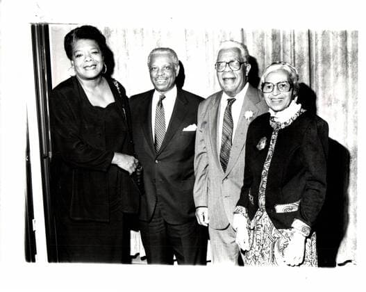September 10, 1993 - Michigan, U.S. - Maya Angelon with federal judge Damon Keith, Detroit poet laureate Dudley Randall and Rosa Parks Michigan U.S. - ZUMAf31_ 19930910_zaf_f31_001