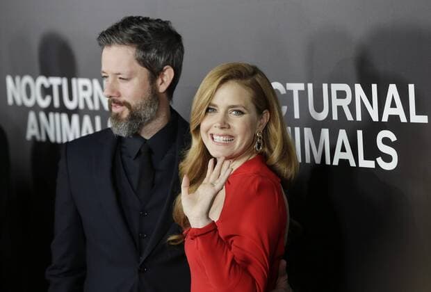 Amy Adams and Darren Le Gallo arrive on the red carpet at the Nocturnal Animals premiere at The Paris Theatre on November 17, 2016 in New York City.  NYP20161117105 JOHNxANGELILLO