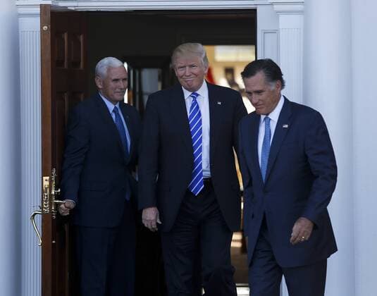 November 19, 2016 - Bedminster Township, New Jersey, United States of America - Mitt Romney leaves after meeting with United States President-elect Donald Trump and Vice President-elect Mike Pence at the clubhouse at Trump International Golf Club, November 19, 2016 in Bedminster Township, New Jersey. .Credit: Pool via CNP Bedminster Township United States of America - ZUMAs152 20161119_zaa_s152_011