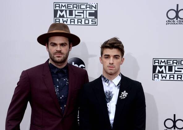 (L-R) Alex Pall and Andrew Taggart of The Chainsmokers arrive for the 2016 American Music Awards held at Microsoft Theater in Los Angeles on November 20, 2016.  LAP20161120113 JIMxRUYMEN
